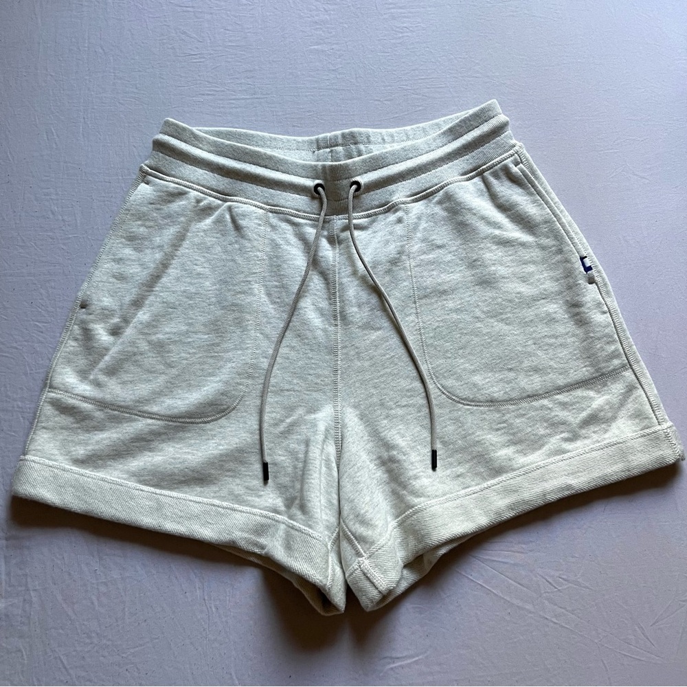 KIT AND ACE ivory cream cotton terry athletic knit elastic waist shorts